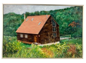 American Contemporary Home Landscape Oil On Board Painting, Signed Chacon - #B4