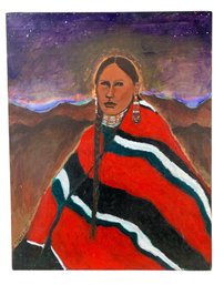 Southwestern Native American Portrait Painting On Canvas, Signed - #B4