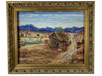Norwegian Cabin Landscape Oil Painting, Signed Haaken Hatlen - #B4