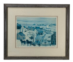 Will Moses (American, B. 1956) Signed Folk Art Lithograph, 'Gingerbread Cove' - #B4