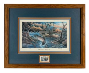 J.D. Speltz Signed Limited Edition 1997 Iowa Trout Stamp Print With Postage Stamp - #A4