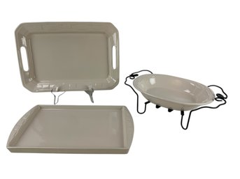 Longaberger Pottery Woven Traditions Trays, Vegetable Bowl & Expandable Trivet - #S10-1