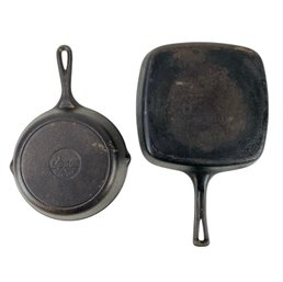 Wagner Ware Sidney -O- Square Cast Iron Skillet & Lodge No. 1 Cast Iron Skillet - #S4-2