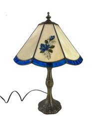 Meyda Tiffany Floral Blue Stained Glass Table Lamp (WORKS) - #S8-2