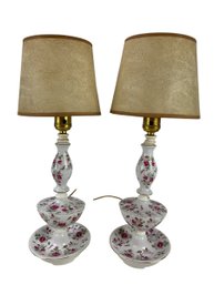 Vintage Porcelain Tiered Pink Rose Table Lamps (Set Of 2) - #S8-1