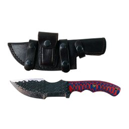 Damascus Steel Hunting Knife With Leather Sheath (NEW) - #S12-1