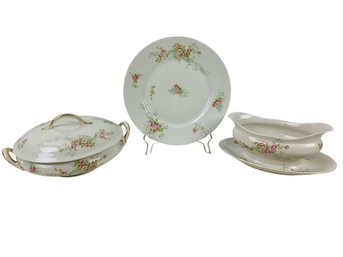 U.C. Limoges France Porcelain Pink Rose Spray 4-Piece Serving Set - #S17-3