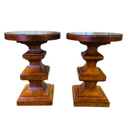Biedermeier-Style Side Tables With Glass Overlay - #FF