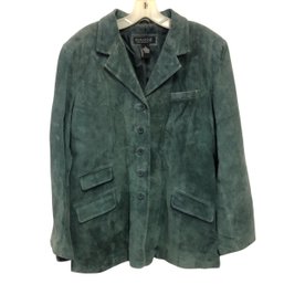 Dialogue Genuine Suede Leather Jacket, Green, Women's Size 16 - #CR