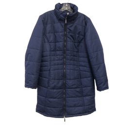 Susan Graver Navy Blue Long Quilted Puffer Coat, Women's Size Large - #S24-1