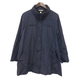 Eileen Fisher Organic Cotton Blend Lined Hooded Windbreaker, Navy Blue, Women's Size Large - #S24-1