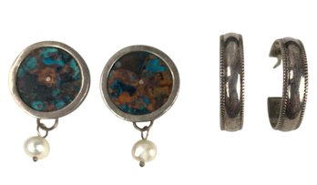 Sterling Silver Hoop Earrings & Sterling Silver Disc Earrings With 14K Posts - #JC-B3