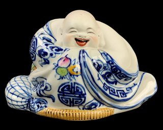 Vintage Chinese Bisque Porcelain Laughing Hotei Buddha Figurine - #S16-1