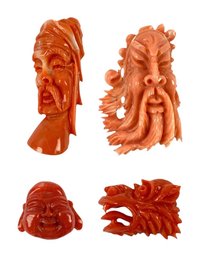 Chinese Angel Skin Coral Carved Jewelry Plaques - #FS-5