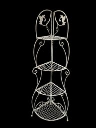 Vintage Wrought Iron 4-Tier Folding Corner Plant Stand - #SC