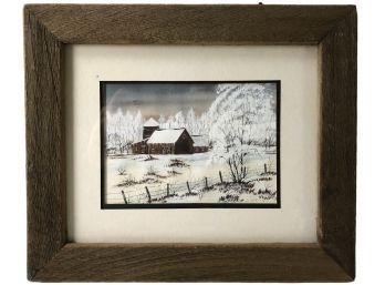 Winter Farm Landscape Watercolor Painting, Signed Shortino (American, 20th Century) - #LBW-W