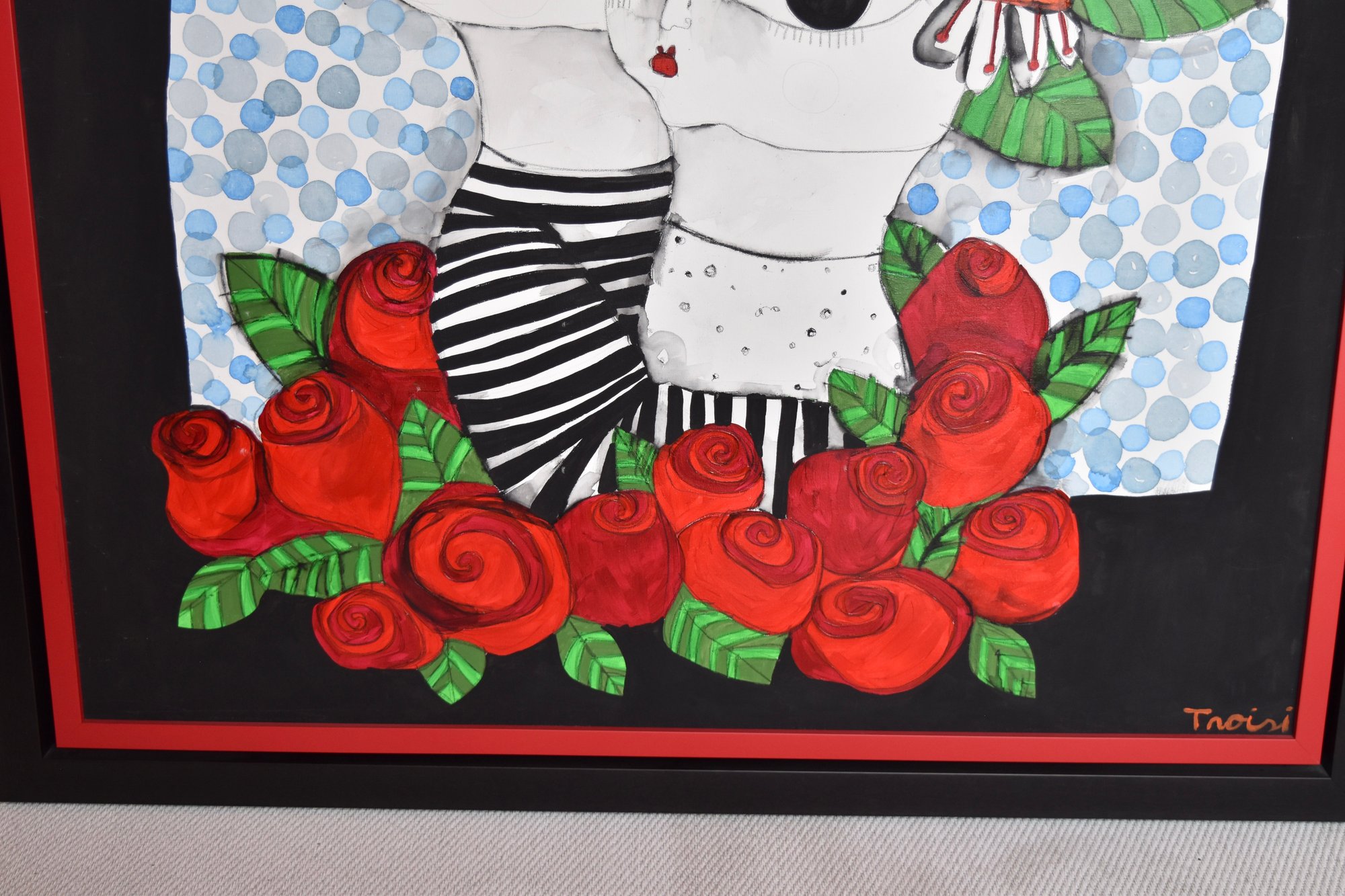 A Couple In LOVE' Painting On Canvas Signed Troisi In Sleek Black