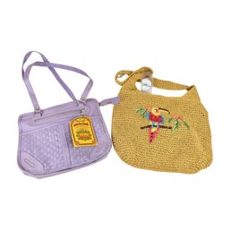 Woman's Holiday Fair Weaver Bag & Straw Handbag Decorated W/ Parrot