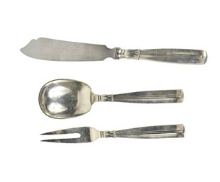 Sterling Silver Serving Fork Spoon & Handled Spread Knife - 7.695ozt