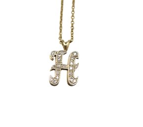 14K Gold Diamond Studded H Pendant Necklace - 4.7g Total Weight