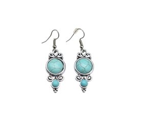 Silver Toned Blue Turquoise Style Stone Dangle Earrings