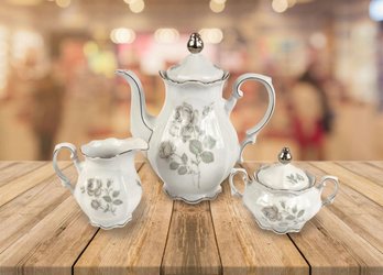 Mitterteich 'Mystic Rose' Teapot Creamer & Sugar Bowl - 3pcs Total
