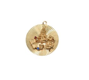 14K Gold Studded Christmas Tree Pendant - 4.4g Total Weight