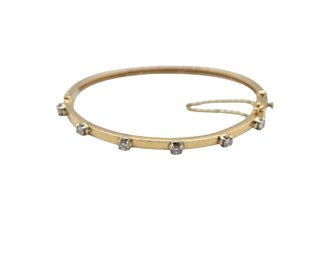14K Gold & Diamond Bangle Bracelet - 14.8g Total Weight