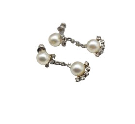 14K Gold Studded Faux Pearl Dangle Earrings - 6.9g Total Weight