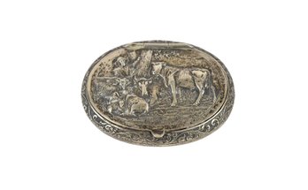 High-relief Repouss Pastoral Tobacco Box Farm Scene