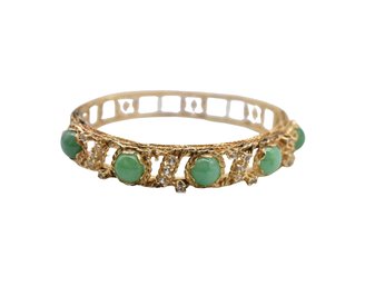 Vintage Chinese Hinged 14K Gold W/ Diamonds & Jade Cabochons - 28.1g Total Weight