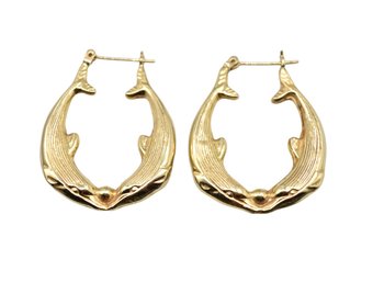 14K Gold Dolphin Hoop Earrings - 3.3g