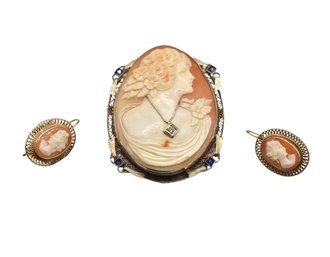 Habill Cameo Pendant Art Deco Era 14k Gold Carved Shell Circa 1930s - 19.1g Total Weight