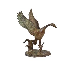 Mid Century Bronzed Sculpture Of Goose In Motion