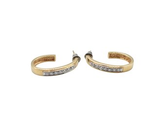 14K Gold J Hoop Diamond Earrings - 7.6g Total Weight