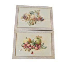 Pair Of Fruit Portrait Prints In White Oak Frames