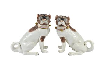 Carl Thieme Potschappel Dresden Porcelain Pug Dog Figures