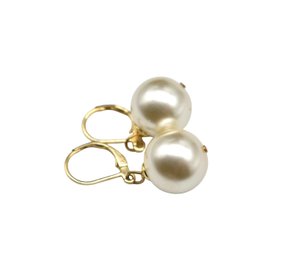 Faux  Pearl Lever Back Gold Plated Earrings