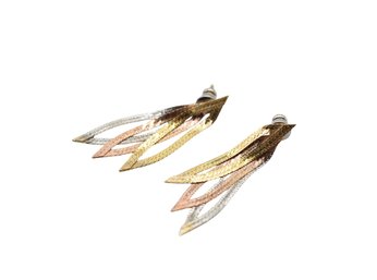 Tricolor Gold Swoop Earrings Yellow, White & Rose Gold - 2.9g Total Weight