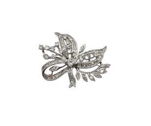 Diamond Encrusted 14K Gold Bow Brooch - 8.4g Total Weight