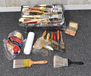 Lot Of Assorted Painting Supplies - Brushes Rollers Paint Trays