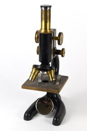 Antique Bausch & Lomb Optical Monocular Microscope With 2 Brass Objectives