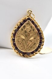 Vintage 14K Gold Garnet Teardrop Pendant - 13.2g Total Weight