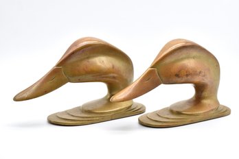 Mid Century Brass Mallard Duck Bookends