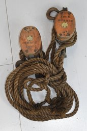 Antique Nautical Ship Sail Pulley Rigging Block - 2 Total