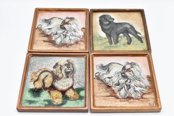 Portraits Of Long-haired Dog Breeds In Rustic Wooden Frames Signed & Made In Peru
