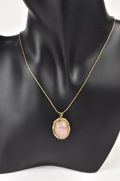 Gold Plated Oval Rose Quartz Pendant 10' Necklace