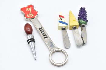 BECK'S Beer Bottle Opener Plus Wine & Cheese Themed Spreaders - 5pcs Total