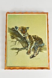 Vintage Dufex Foil Art Etching Of Leopard Cub Signed M. Fennell