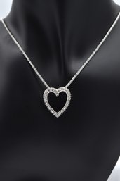 Open Heart 14K White Gold Necklace Set W/ Diamonds - 6.6 Total Weight
